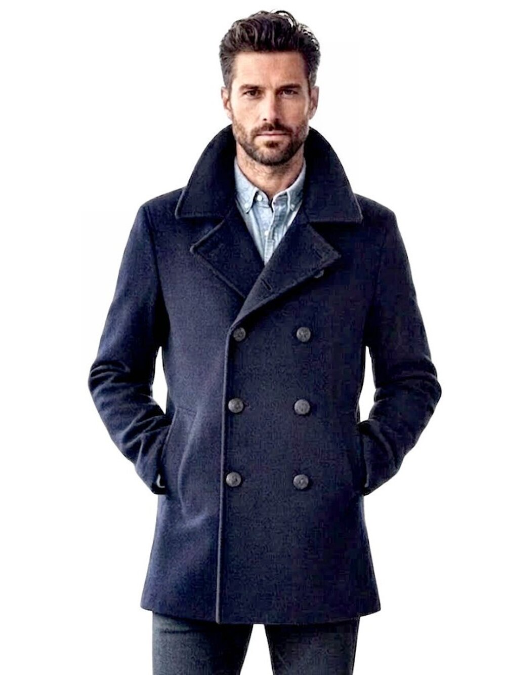 John Varvatos U.S.A. Wool-Cashmere Blend Peacoat Deep Navy, Mens Size 46R / 2XL